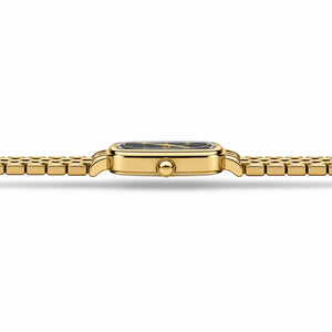 Vue latérale à 90 degrés de la montre Minoran 9093 avec bracelet doré en acier inoxydable