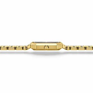 Profil à 90 degrés de la montre femme dorée Minoran 9108 avec bracelet en acier inoxydable