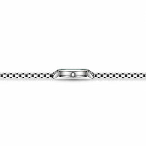 Profil de la montre femme Minoran 9098 avec bracelet fin argenté en acier inoxydable
