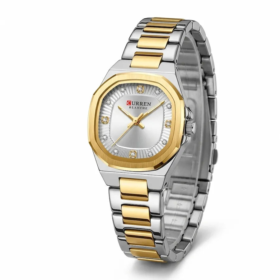 Montre femme bicolore à cadran argenté Minoran 9101, vue principale sur fond blanc