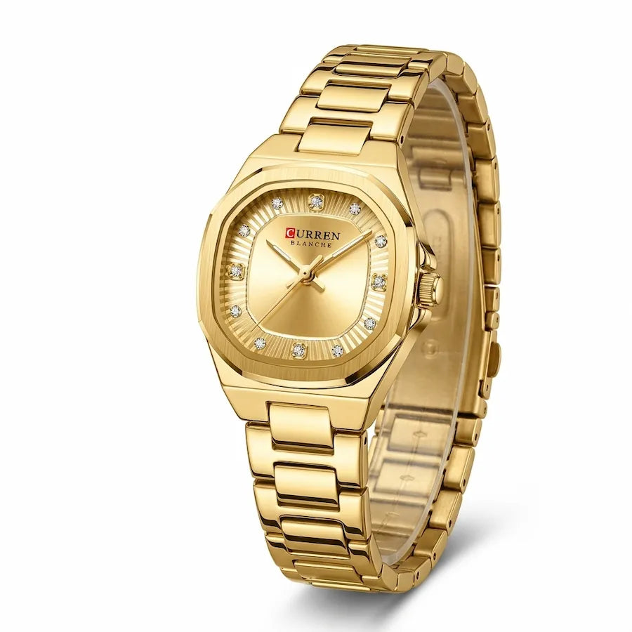 Montre femme dorée à cadran doré Minoran 9101, vue principale sur fond blanc