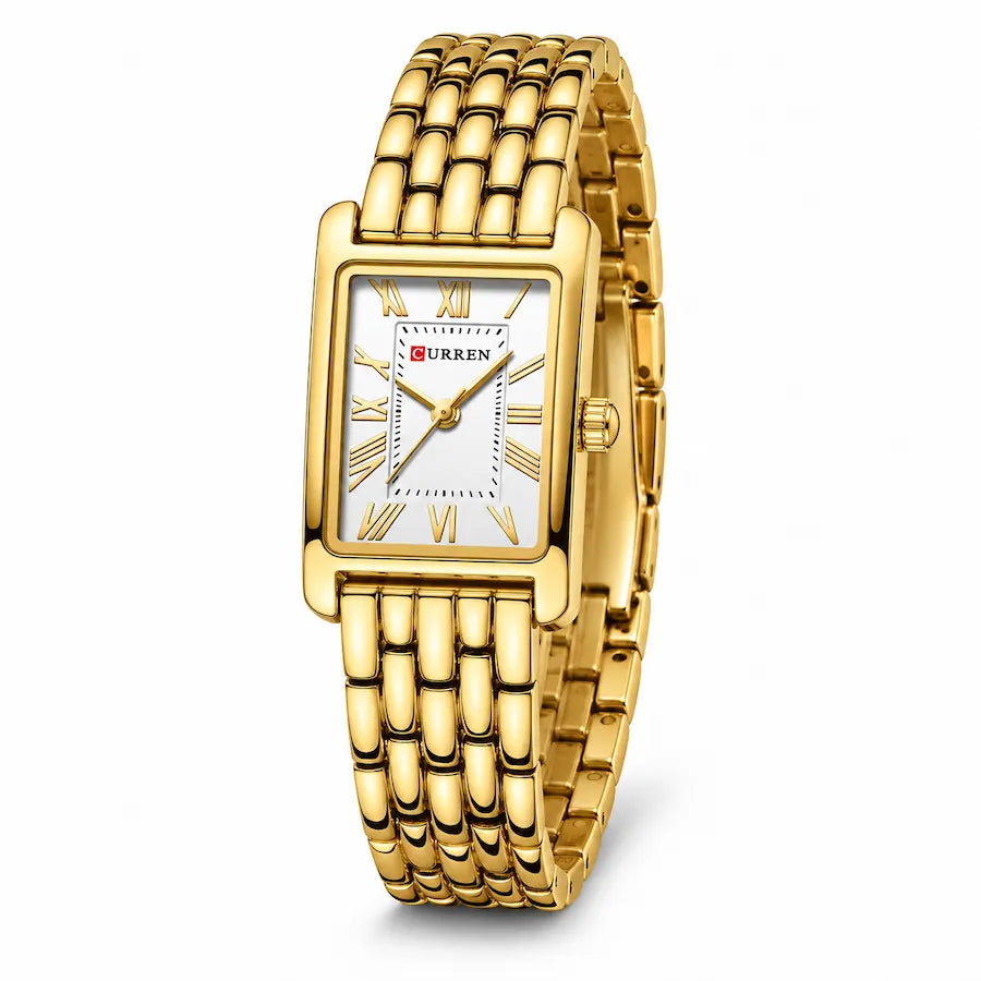 Montre Minoran 9115 dorée à cadran blanc vue de face sur fond blanc