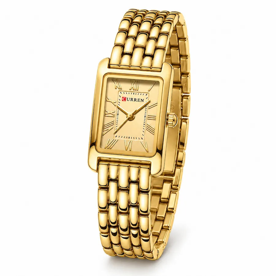 Montre Minoran 9115 dorée à cadran doré vue de face sur fond blanc