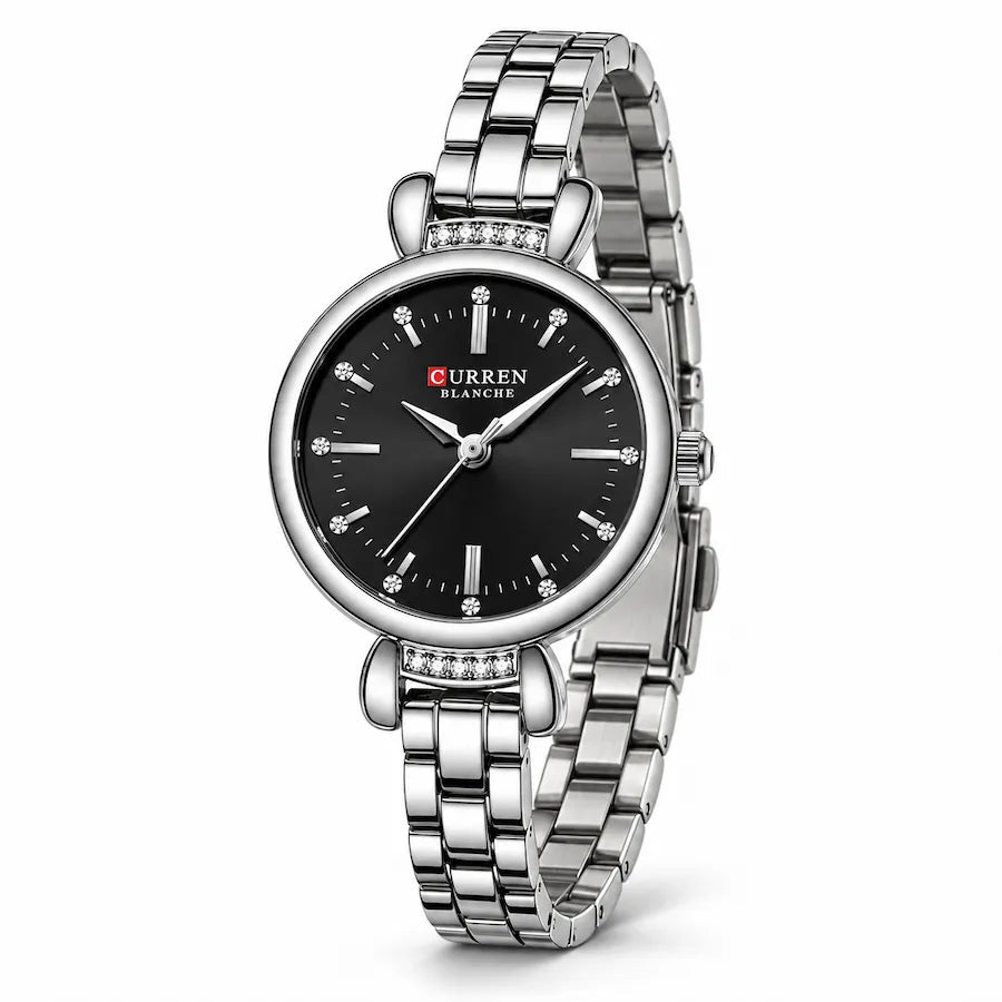 Montre femme argentée à cadran noir Minoran 9098, vue principale