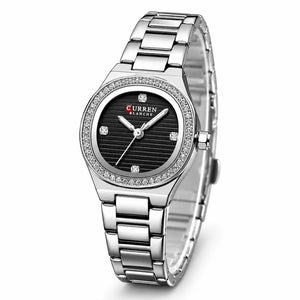 Montre femme argentée à cadran noir Minoran 9101 vue principale