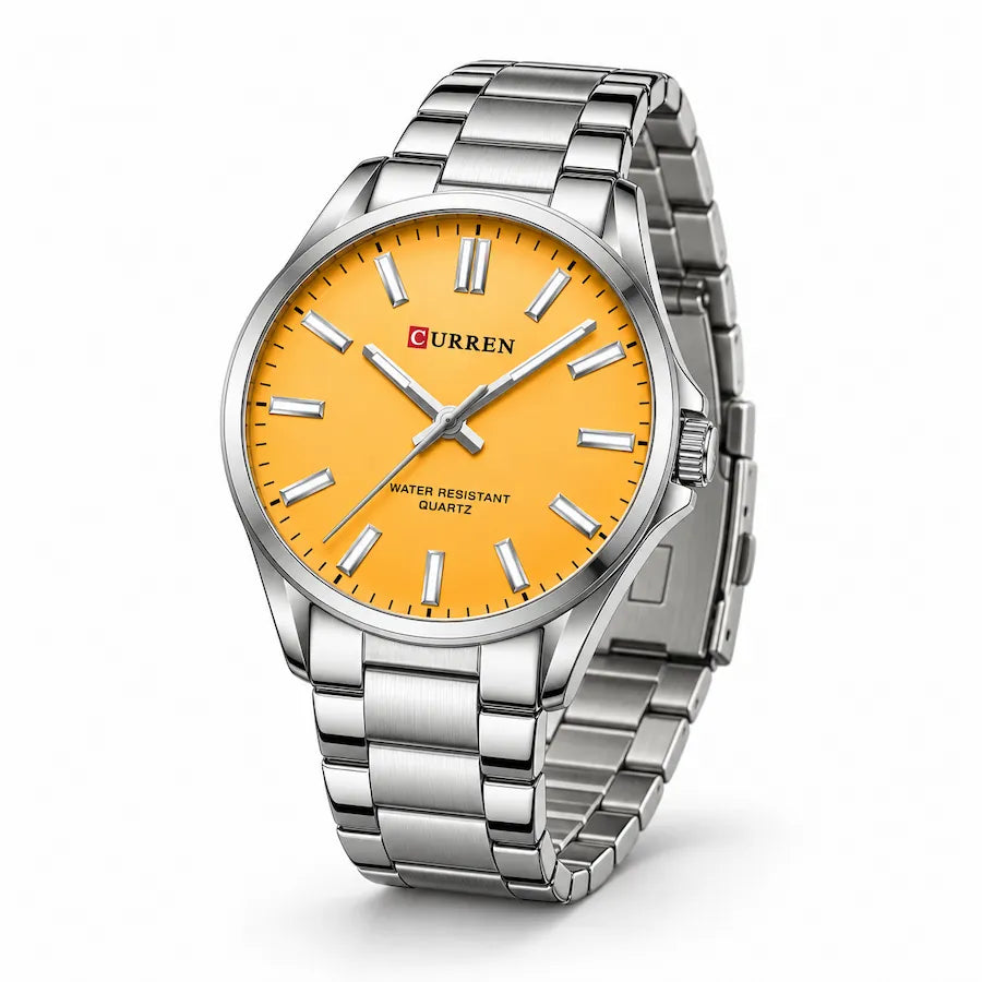 Montre femme argentée Minoran 9090 à cadran orange, vue principale