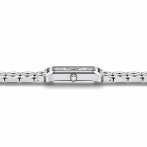 Profil latéral de la montre rectangulaire Minoran 9115 avec bracelet en acier inoxydable