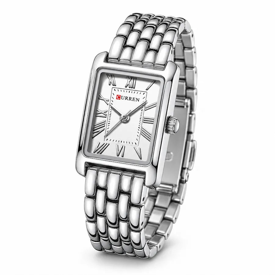 Montre femme argentée rectangulaire Minoran 9115 vue de face