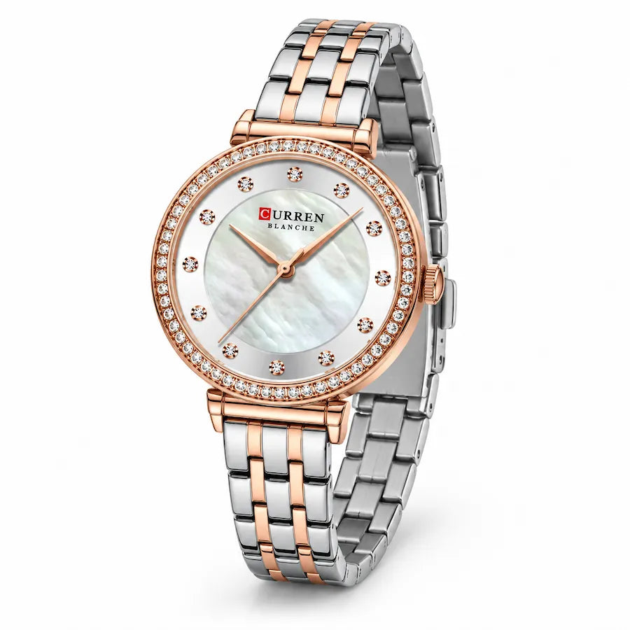 Montre femme bicolore argentée et rose doré Minoran 9087, vue de face