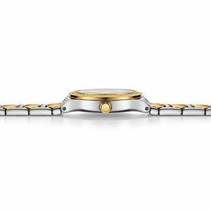 Minoran 9101 gold and silver two-tone women's watch, side profile