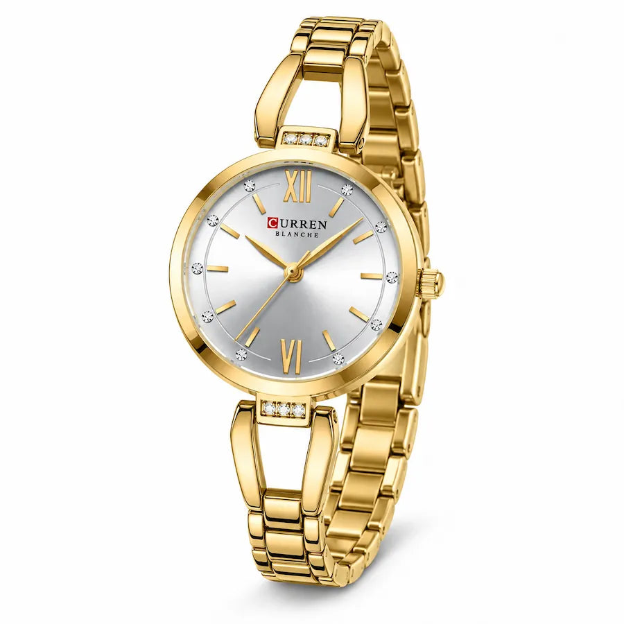 Montre femme Minoran 9092 dorée à cadran clair, vue de face