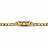 Vue latérale à 90 degrés de la montre Minoran 9093 avec bracelet doré en acier inoxydable