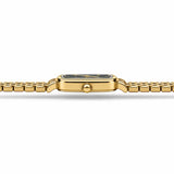 Vue latérale à 90 degrés de la montre Minoran 9093 avec bracelet doré en acier inoxydable
