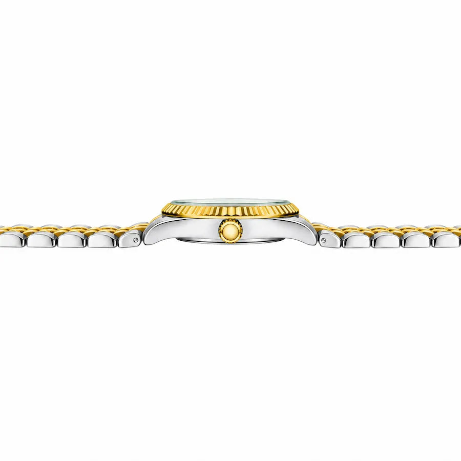 Montre femme dorée à cadran vert Minoran GoldenStar Lady, vue de profil latéral