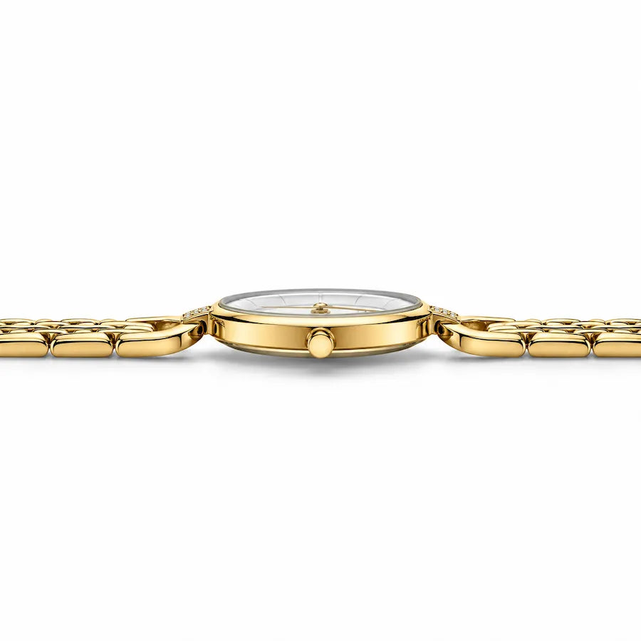 Profil latéral de la montre femme dorée Minoran 9052 avec boîtier de 9 mm