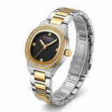 Montre Minoran 9101 à cadran noir et finition bicolore dorée et argentée, vue principale