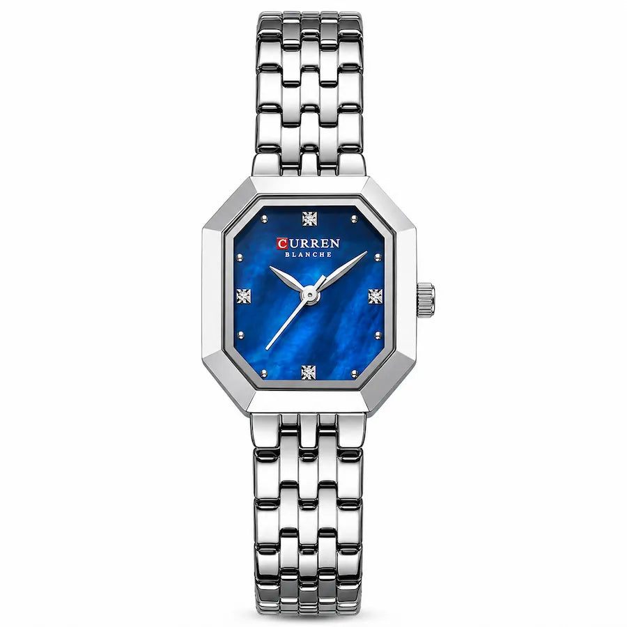 Montre femme Minoran 9108 argentée à cadran bleu, vue de face