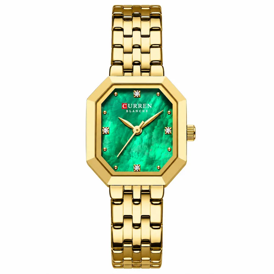 Montre femme Minoran 9108 dorée à cadran vert, vue de face