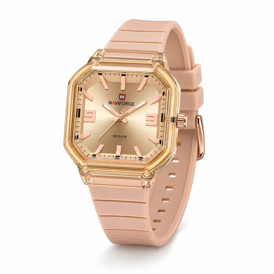 Montre Minoran NF6108, bracelet silicone nude, cadran doré, vue principale