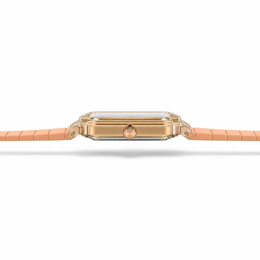 Montre Minoran NF6108, bracelet silicone pêche, cadran argenté, vue de profil