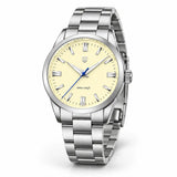 Montre femme Minoran PD-1731 argentée à cadran jaune, vue studio