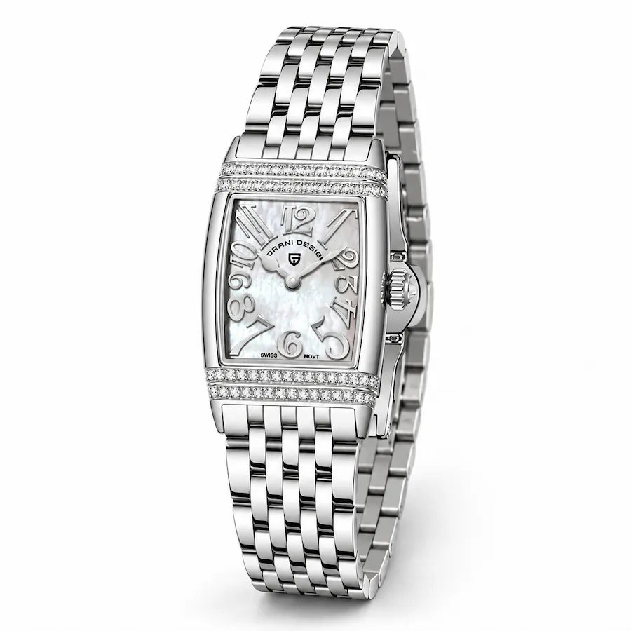 Montre femme Minoran PD-1737 argentée à cadran blanc, vue studio