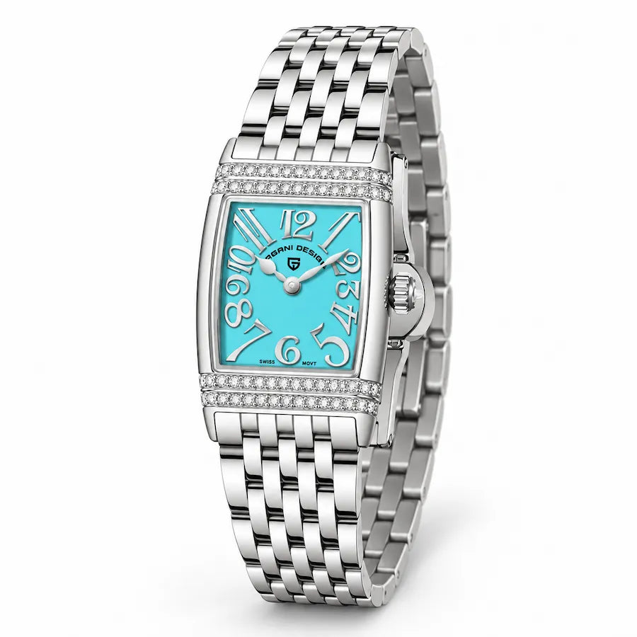 Montre femme Minoran PD-1737 argentée à cadran bleu, vue studio