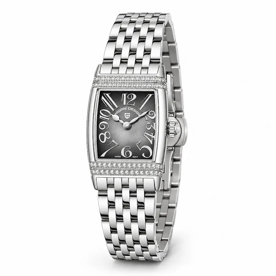 Montre femme Minoran PD-1737 argentée à cadran gris, vue studio