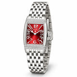 Montre femme Minoran PD-1737 argentée à cadran rouge, vue studio