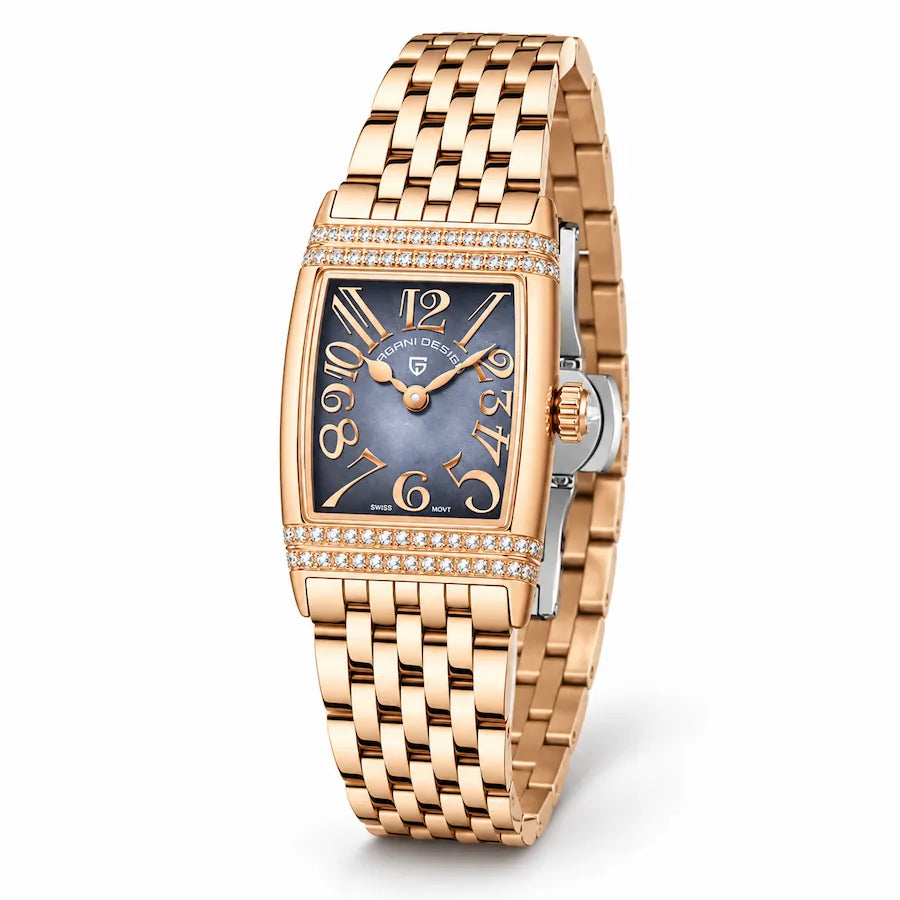 Montre femme Minoran PD-1737 dorée à cadran gris, vue studio