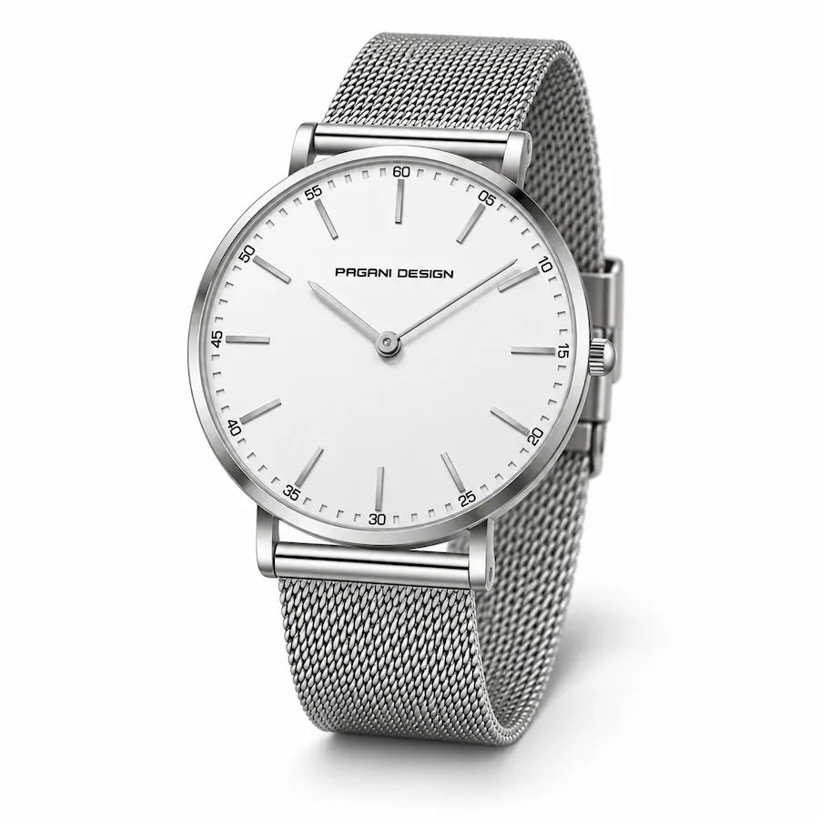 Montre femme Minoran PD-1802L argentée à cadran blanc, vue studio