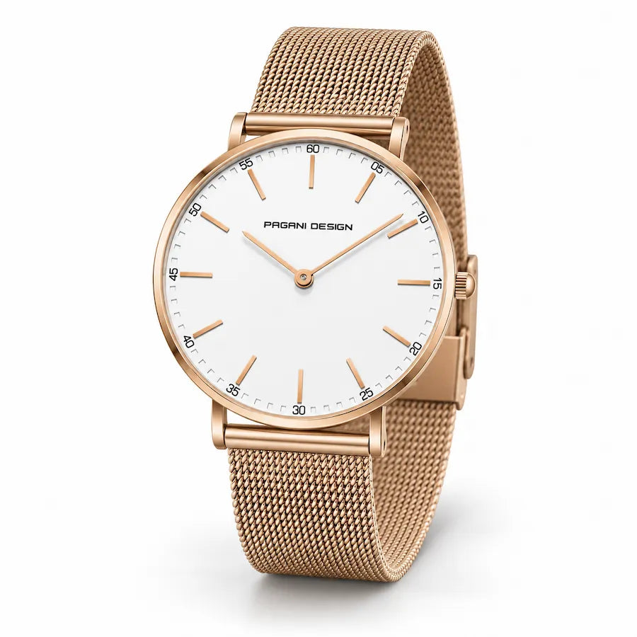 Montre femme Minoran PD-1802L dorée à cadran blanc, vue studio
