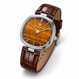 Vue en diagonale de la montre Minoran PD-1825 marron en cuir
