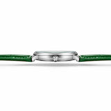 Profil du boîtier fin de la montre Minoran PD-1825 verte en cuir