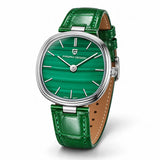 Montre femme Minoran PD-1825 verte à bracelet en cuir, vue studio