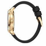 Montre femme Minoran NF6111, bracelet en silicone noir et cadran noir, vue de profil du boîtier et du bracelet