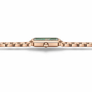 Vue latérale à 90 degrés de la montre Minoran NF5065 avec boîtier rectangulaire et bracelet couleur or rose