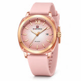 Montre femme Minoran NF6111, bracelet en silicone rose et cadran rose, vue de face